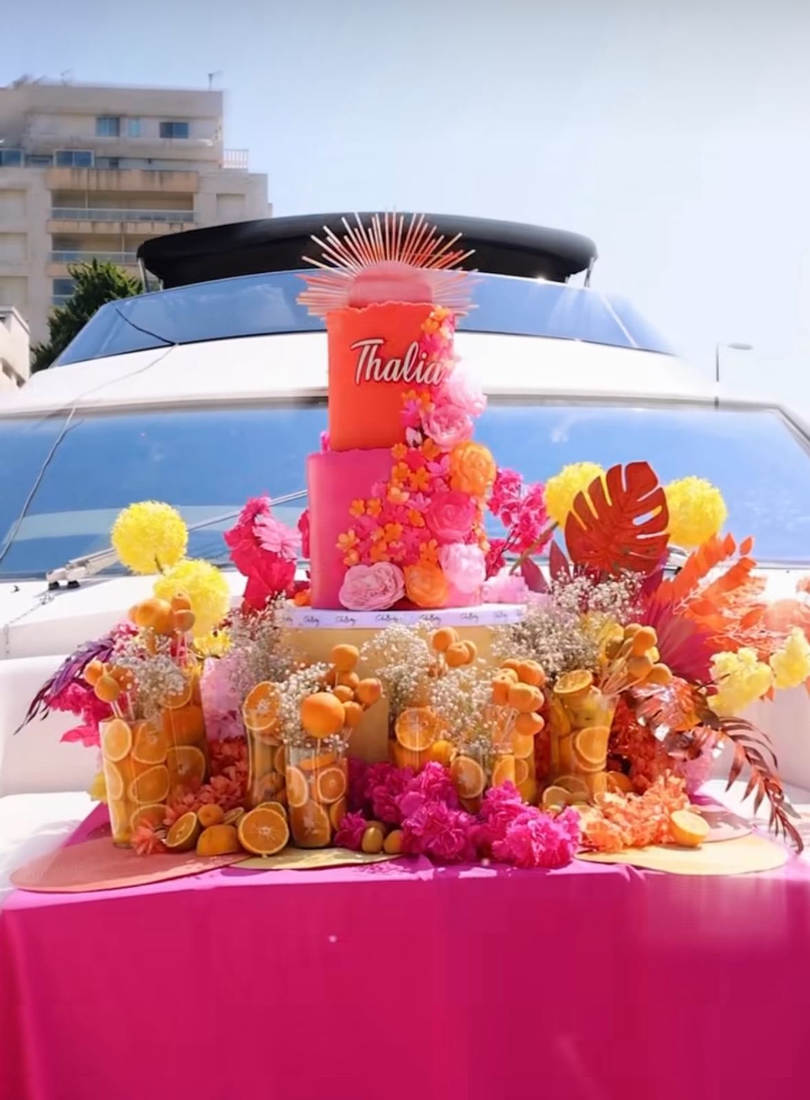 Elegant birthday decoration with balloons and cake on a Vipyachting yacht