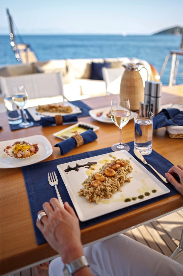 Lunch on Motor Yacht, Table Setting at a Luxury Yacht