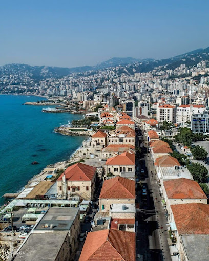 Drone view of Jounieh coastal town and marina, Lebanon
